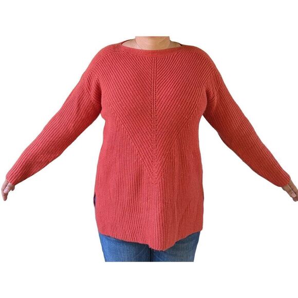 Coldwater Creek Orange Textured Cable Crew Neck Pullover Sweater Women Size L - Picture 2 of 4